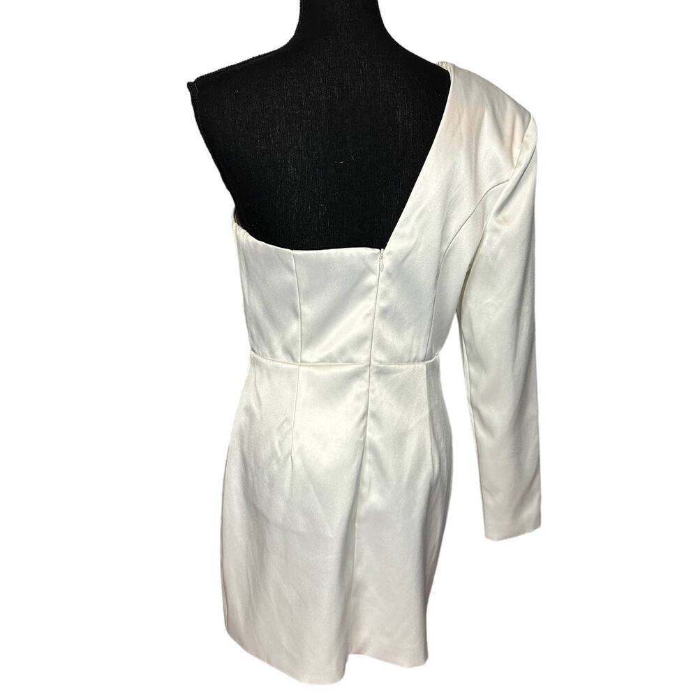 NBD White Satin Mini Dress LARGE Bridal One Shoulder Bustier Cocktail $238 NEW - Picture 6 of 9